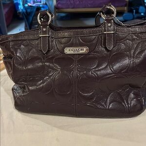Coach Embossed Leather Tote in Plum